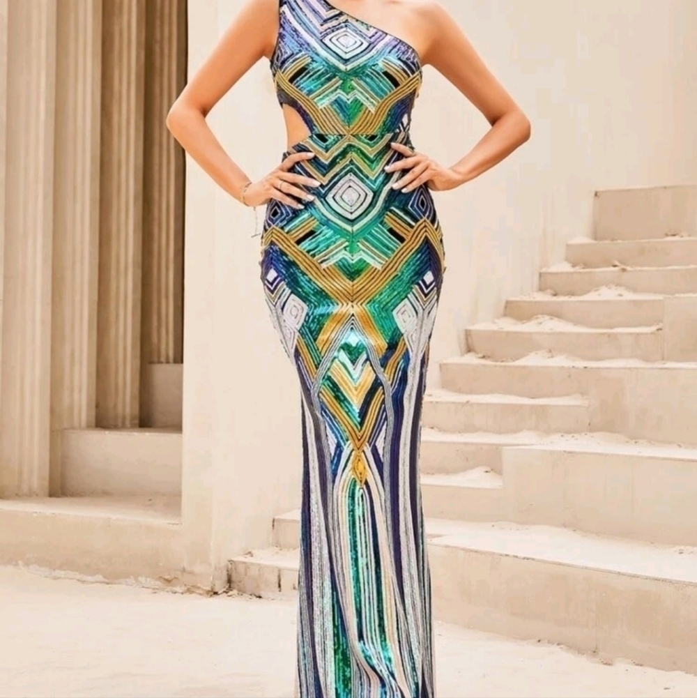 Stunning One Shoulder Sequin Mermaid Formal Gown